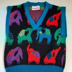 VTG Honey Bug Elephant Sweater Vest Kids Colorful Knit Made USA 80s 90s